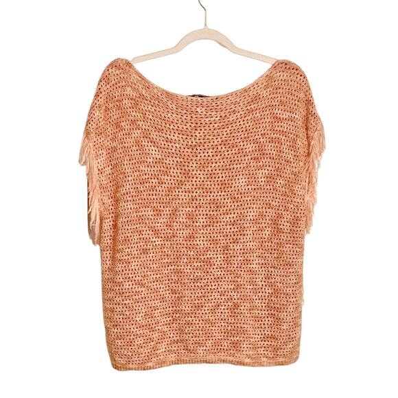 WHBM Peach Colored Fringe Pullover Sweater Size Medium (Runs Large) - Picture 6 of 11